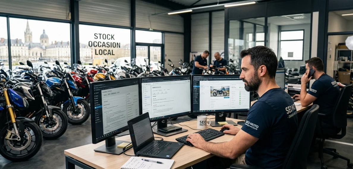 Stratégie de visibilité locale pour concessionnaire moto occasion